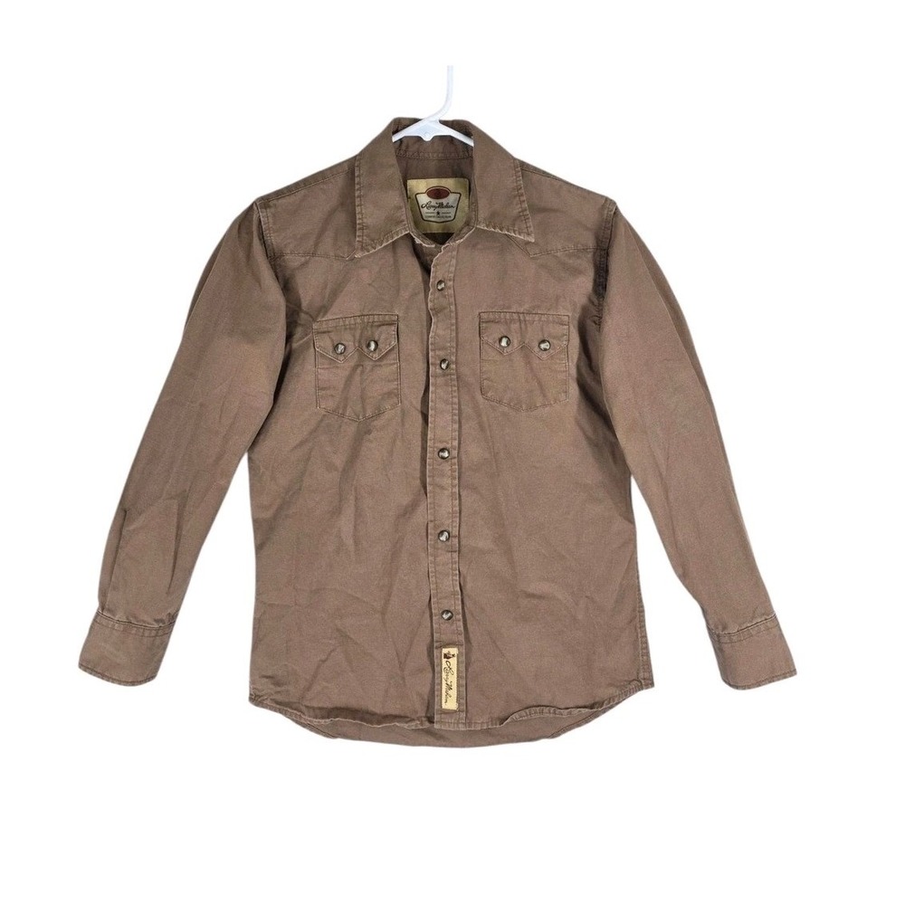 Larry Mahan Cowboy Collection Boys Brown Western Snap Shirt Size L 12-14